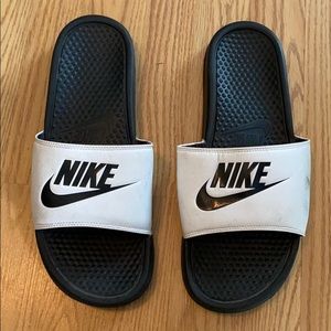 White and Black Nike Slides